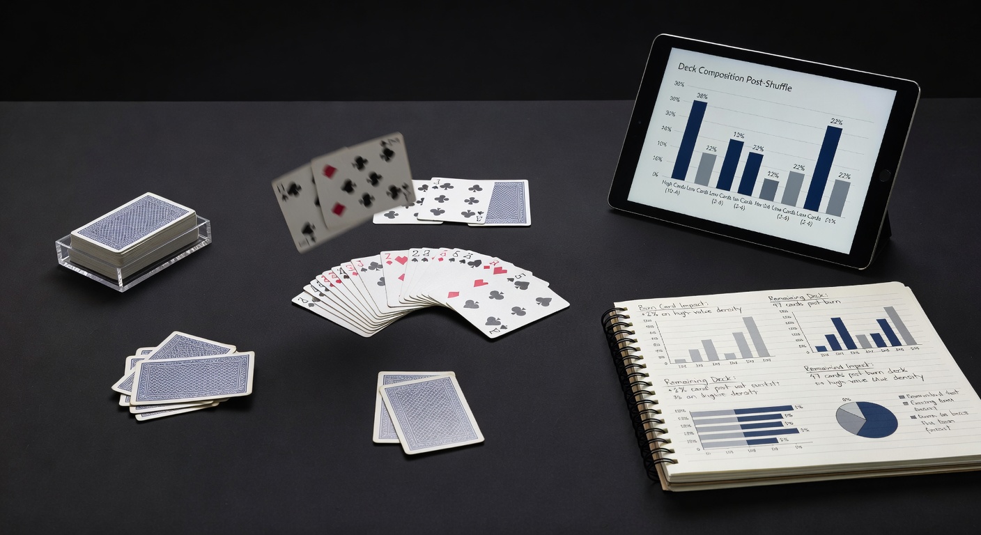 Darstellung eines Blackjack-Tisches mit manueller Mischung und hervorgehobenen Burn Cards