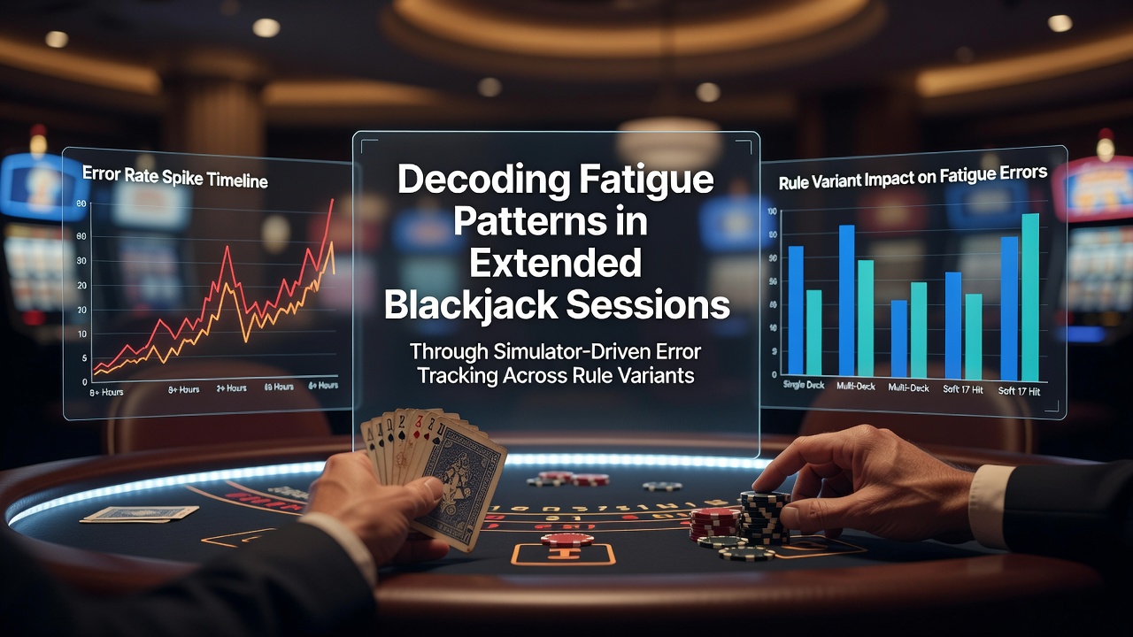 Simulator-Visualisierung von Ermüdungsmustern in Blackjack-Sessions mit Fehlertracking über verschiedene Regelvarianten