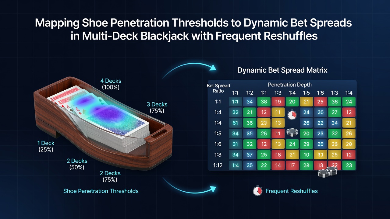Grafische Übersicht von Penetrationsschwellen und Bet-Spread-Kurven in Blackjack-Simulationen