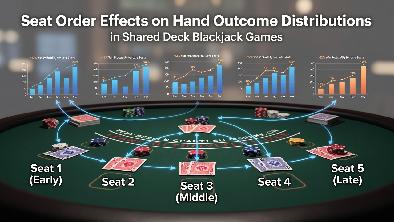 Diagramm zur Sitzordnung und Kartenverteilung an einem Blackjack-Tisch mit gemeinsamem Deck