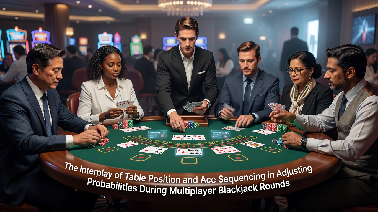 Blackjack-Tisch mit mehreren Spielern und Karten, die die Positionseinflüsse veranschaulichen