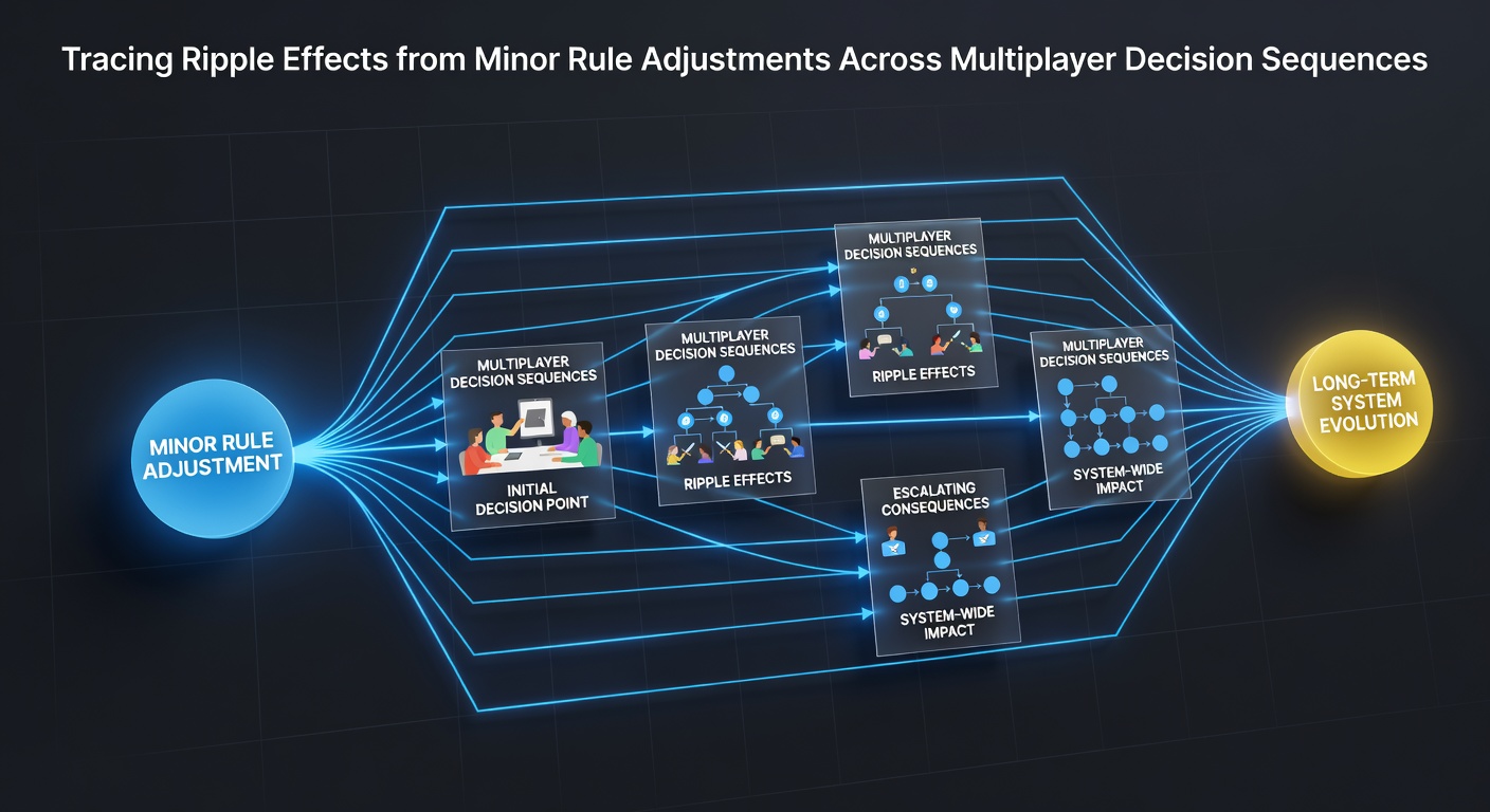 Diagramm zeigt die Verbreitung kleiner Regeländerungen über mehrere Spielerentscheidungen in Blackjack-Tischen hinweg