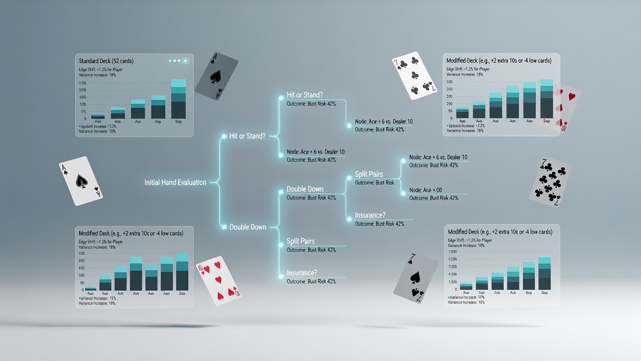 Darstellung von Blackjack-Entscheidungsbäumen mit variierenden Deck-Kompositionen